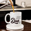Dua Mug (350ML) - Personalized Islamic gift mug with 'Just Dua It!' text, ideal for Ramadan or Eid, shown being filled with coffee in a kitchen.