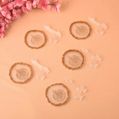 Six handmade 3" Ayatul Kursi Frames with gold detailing and matching clear stands, perfect for decorative plaques in Islamic home decor.