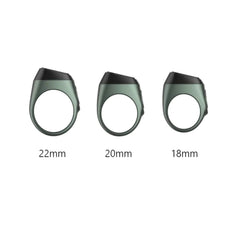 Three sizes of Noor Zikr Ring - Smart Tasbeeh in green color: 18mm, 20mm, and 22mm. Custom fit for daily Zikr tracking.