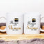 Hajji Hajja custom mugs set featuring names Usman and Saima with Kaaba icon. Personalized ceramic mugs, microwave safe, perfect Hajj gift.