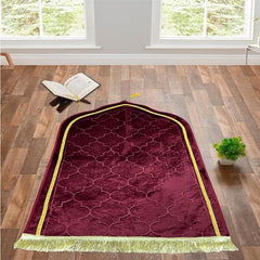 Maroon Bridal Hamper prayer mat from The Bling Collection with gold trim, part of a premium Quran gift set for weddings and Nikkah ceremonies.