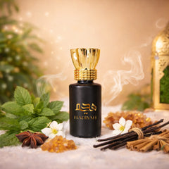 Arba Warbat - Luxury attar perfume in a black and gold bottle with natural ingredients like mint, vanilla, and cinnamon. Alcohol-free fragrance for daily wear.