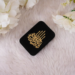 Black velvet box with gold Islamic motif, included in the Velvet Tasbeeh Combo Gift - Personalised Nikah Favors for weddings and Eid.