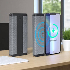 Wireless charging pad with smartphone on a desk