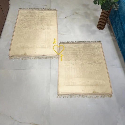 Champagne Gold Rectangle Janamaz - Couple Janamaz Set with heart detail, ideal for wedding gifts and Islamic prayer rituals.