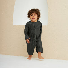 Charcoal Green Thobe Romper for Baby Boys