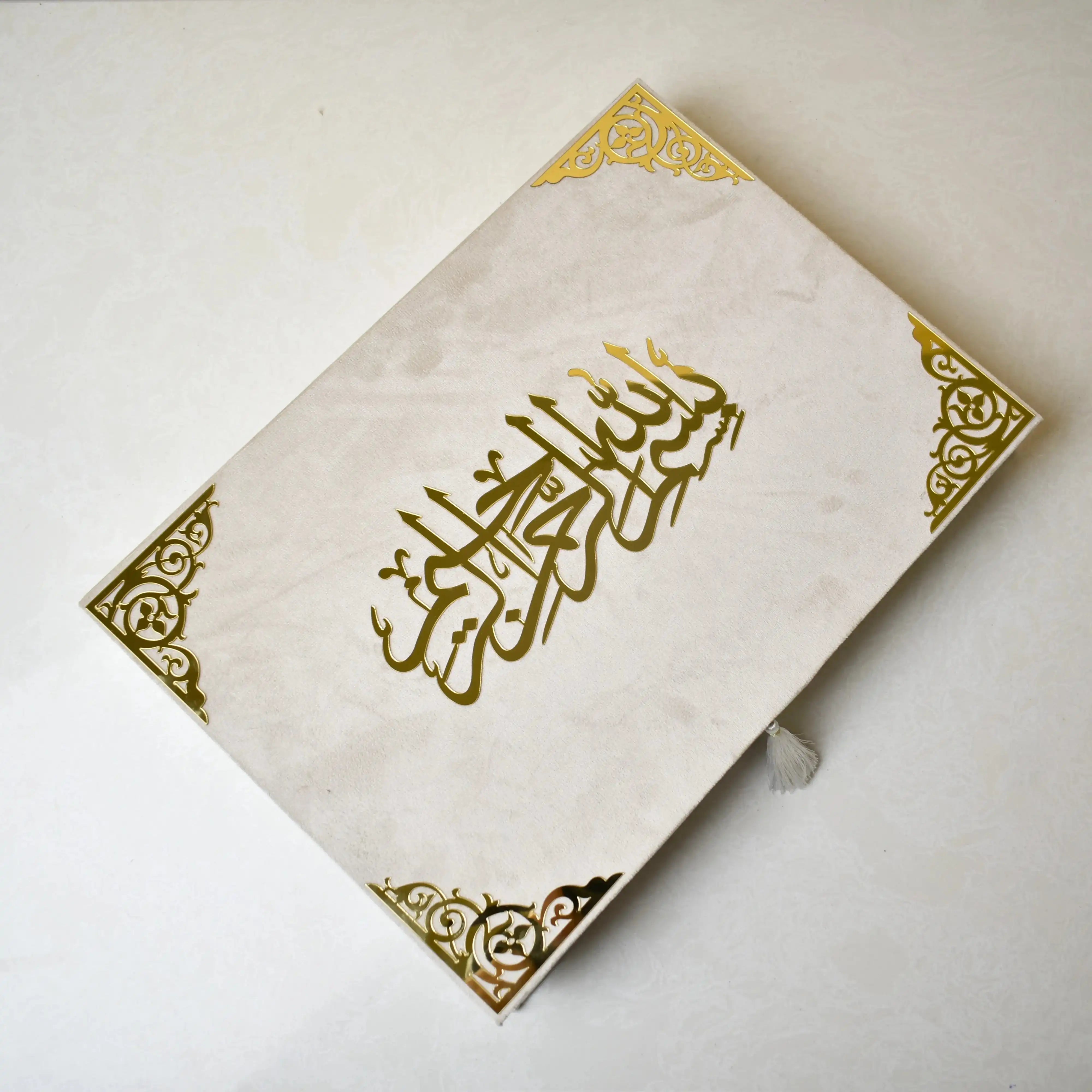 Offwhite Islamic hamper with devotional essentials and gourmet chocolates presented in a sophisticated A3 designer gift box