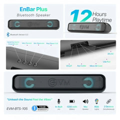 EnBar Plus Speaker - Rich Sound | Sleek Design, features 12-hour playtime, 16W output, RGB lights, and Bluetooth 5.3 for immersive audio experience.