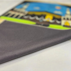 Garden of Jannah Kids Janamaz - Kids Prayer Mat with vibrant Kaaba illustration and soft grey fabric backing, ideal for home or travel use.