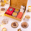 Golden Indulgence Hamper - Islamic Gifting Hamper | Premium Treats featuring Kaju Katli, cookies, nuts, and chocolates in a luxurious box.
