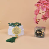 Green Crystal Tasbeeh with Bismillah (100 Beads)