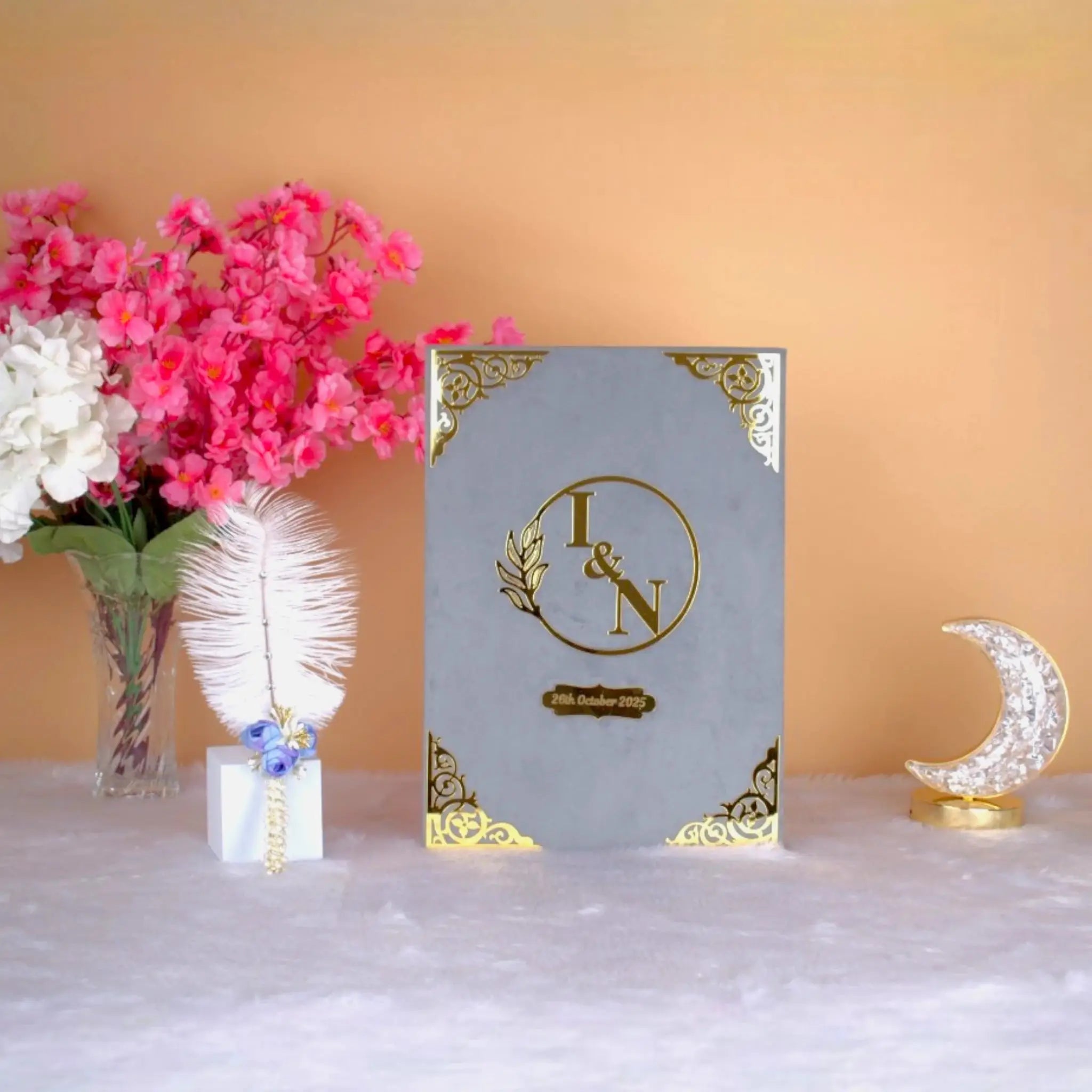 Nikah Nama in Grey Color with beautiful Calligraphy of Islamic Values.