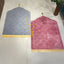Grey & Pink Dome Janamaz - Couple Prayer Mat Set with heart design and gold tassels, ideal for Islamic wedding or bridal gifts.