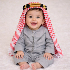 Grey Omani Thobe Romper Set for Baby Boy