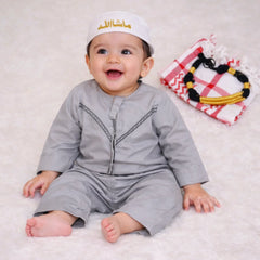Grey Omani Thobe Romper Set for Baby Boy