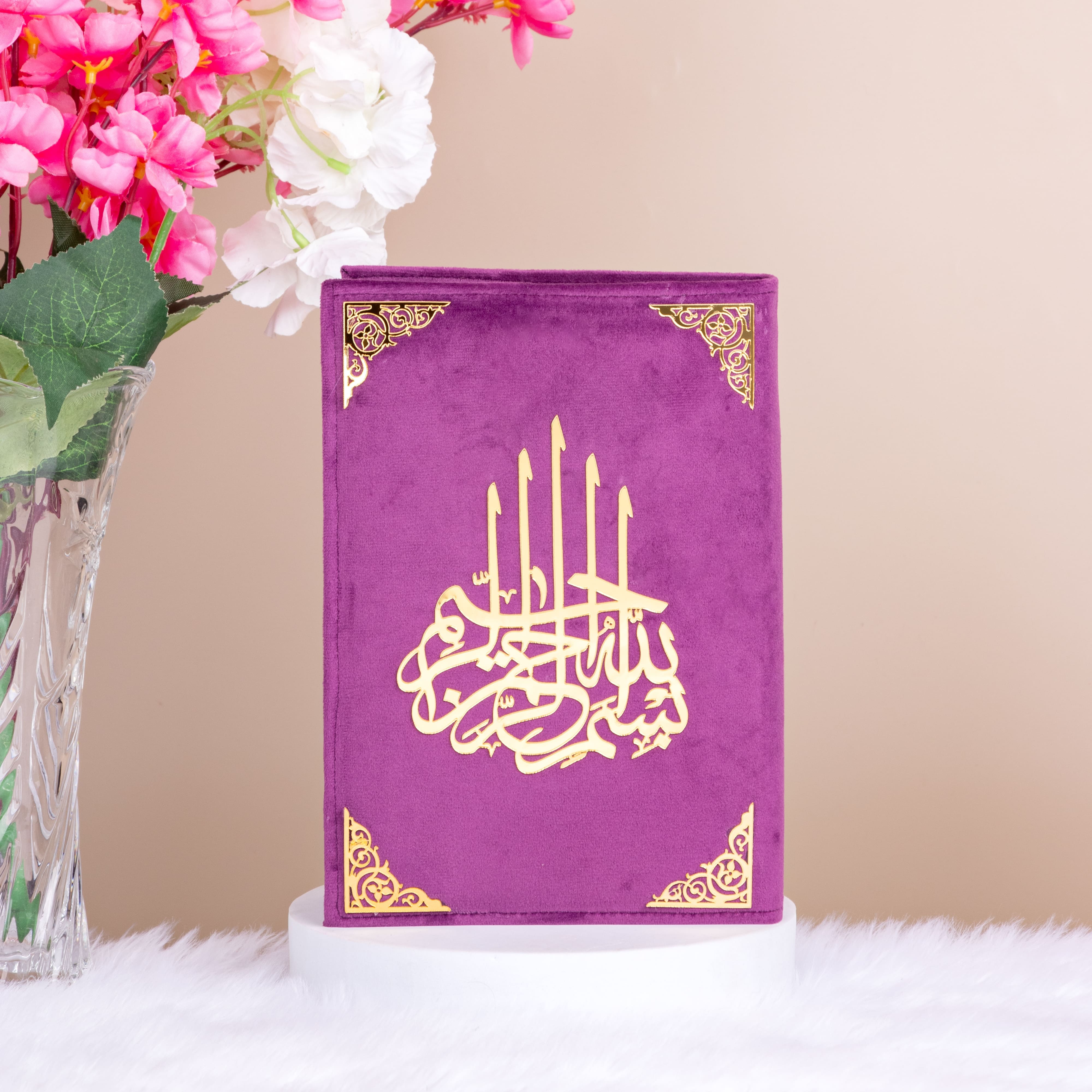 Premium Velvet Quran in violet with golden embellishments, suitable for gifting in Jaipur or sending to New Zealand.