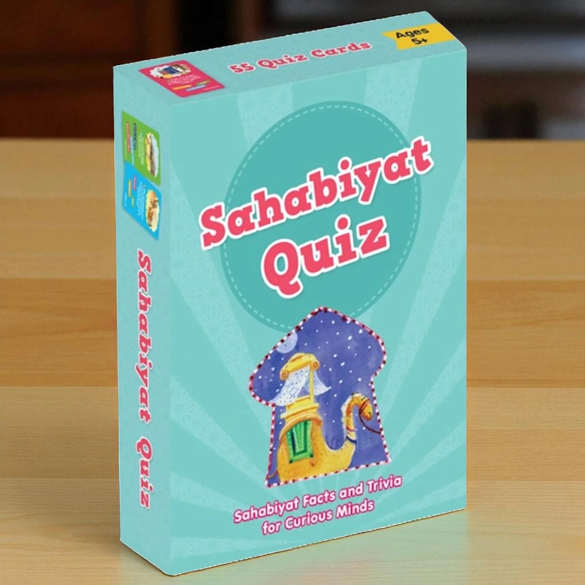 Sahabiyat Quiz card game box on a wooden surface