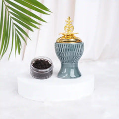 Jade Crown Bakhoor Burner with gold ornate lid and textured ceramic base, ideal for Ramadan & EID home decor and fragrance rituals.