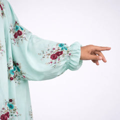 Close-up of Prayer Dress 6 sleeve with elastic cuff and floral detailing, highlighting premium finish and comfort.