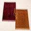 Golden & Maroon Couple Janamaz Set featuring two soft rectangular prayer mats with heart design, ideal for Islamic weddings and gifts.