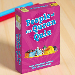 Purple box of 'People of the Quran Quiz' on a wooden surface