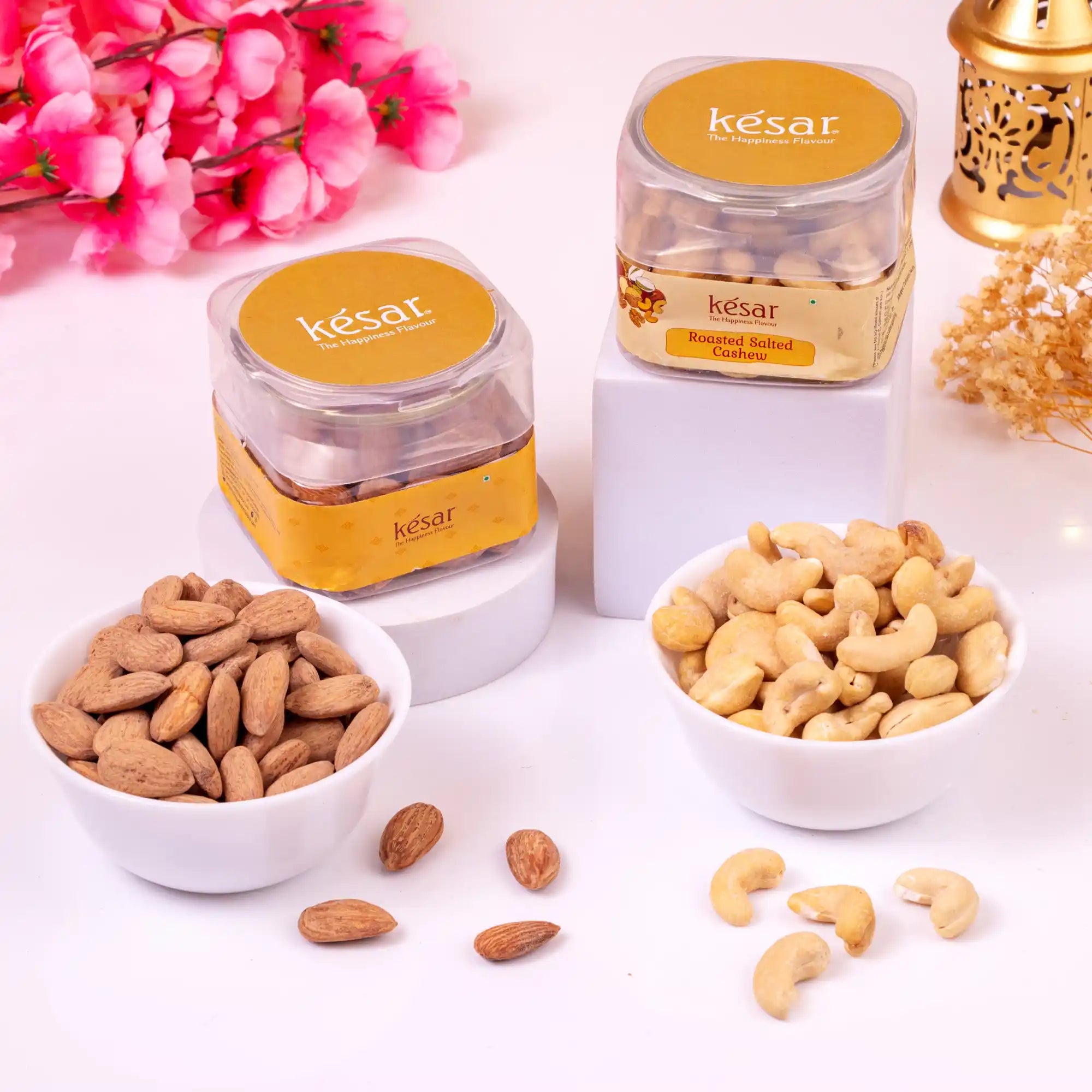 Assorted dry fruits including almonds and cashews from Noor Al-Lazeez Sweet Collection, ideal for housewarming and festive gift hampers.