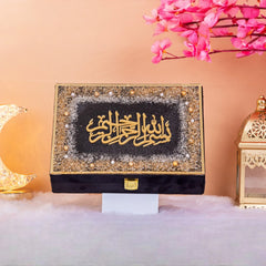 Decorative box with Arabic calligraphy on a stand