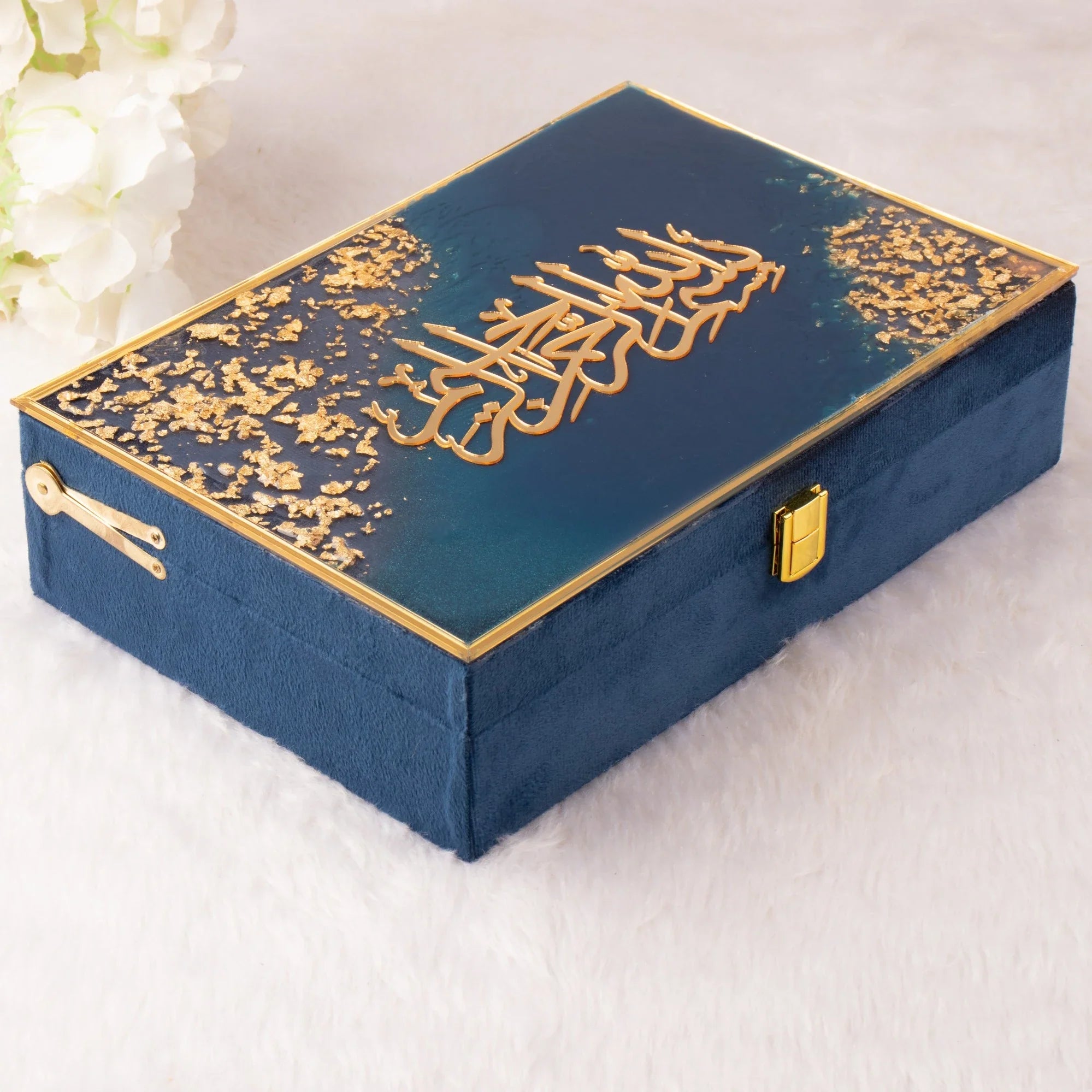 Blue box with gold decorative elements