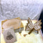 Butterfly Sawab-e-Jariya gift set in offwhite with velvet Quran, golden butterfly Rehal, Tasbeeh, and Janamaz. Ideal for Islamic gifting.