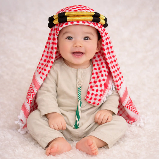 Khakhi Grey Omani Thobe Romper Set for Baby Boy
