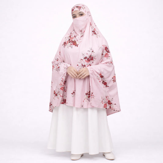 Pink Floral Knee Length Printed Cotton Namaz Makhna