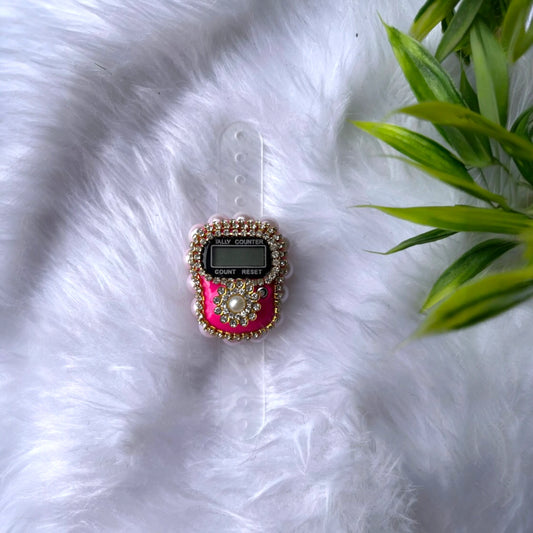 Pearl Digital Tasbeeh in pink with jeweled frame and digital counter, ideal for wedding favors and prayer essentials.