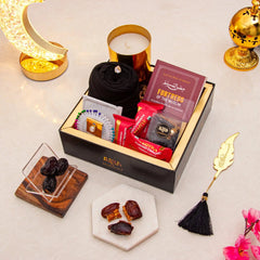 Rahmat Hamper - Spiritual Gift Set featuring prayer essentials, premium dates, sweets, and Islamic book, ideal for Ramadan gifting and religious occasions.
