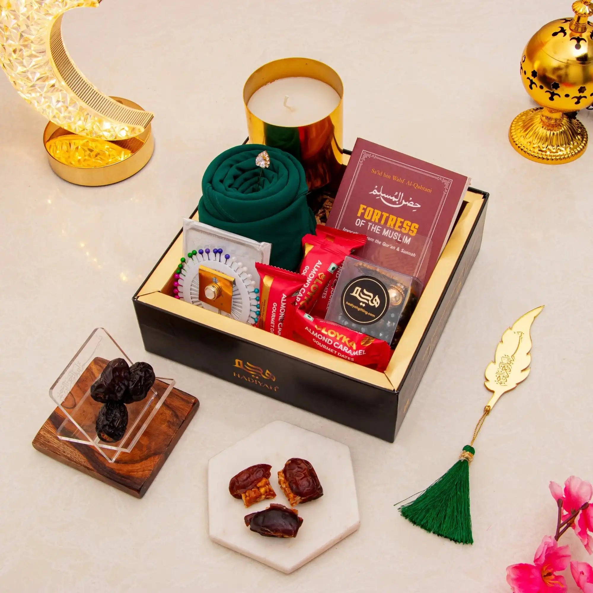 Rahmat Hamper - Spiritual Gift Set featuring prayer essentials, premium dates, sweets, and Islamic book, ideal for Ramadan gifting and celebrations.