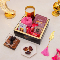 Rahmat Hamper - Spiritual Gift Set featuring prayer essentials, premium dates, sweets, and Islamic book, ideal for Ramadan gifting and religious occasions.