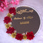 Nikkah Mirror 12" with red roses, golden floral accents, and pearl border. Personalized wedding gift for Shabaan & Aliya, dated 4.01.2025.