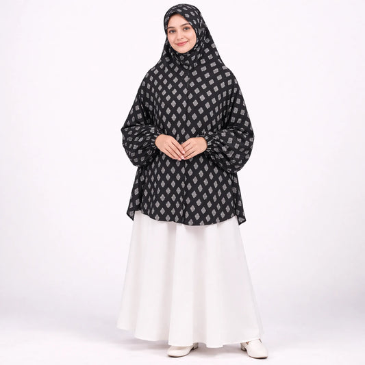 Siyah Al Noor Knee Length Printed Cotton Namaz Makhna