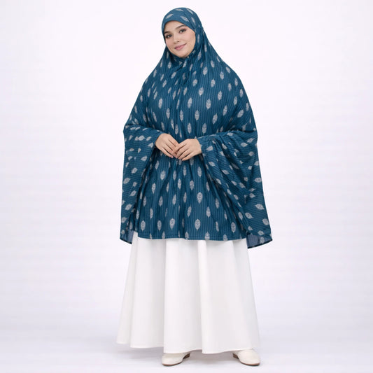 Teal Knee Length Printed Cotton Namaz Makhna