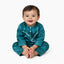 Teal Thobe Romper for Baby Boys in Omani style with white embroidery, ideal for Ramadan and Eid gifting. Soft, breathable fabric for toddlers aged 3-5.