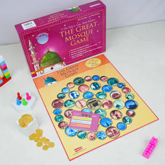 Board game set with 'The Great Mosque Game' on a white surface