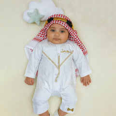 White Omani Thobe Romper Set for Baby Boy