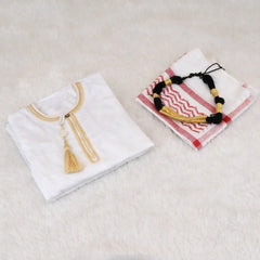 White Omani Thobe Romper & Bisht Set for Baby Boys