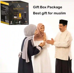 Gift box package labeled 'Best gift for Muslim' with three people in traditional attire on a white background.