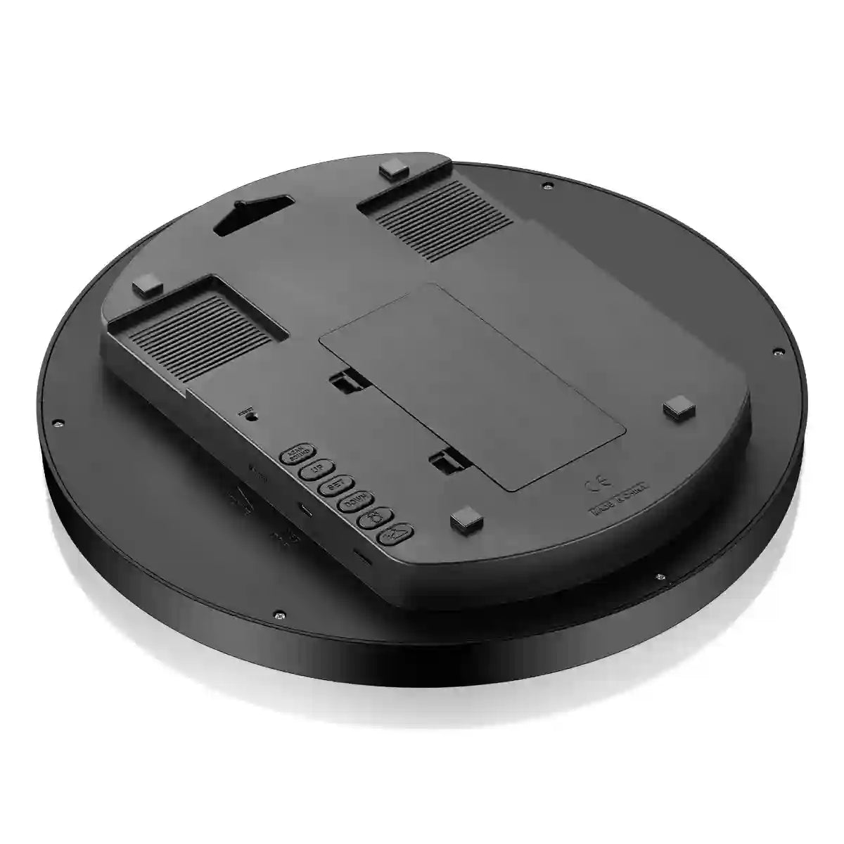 Back view of Al-Haram Azaan Wall Clock - Al-Fatiha showing battery compartment and speaker system for Azaan functionality.