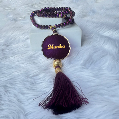 Purple Crystal Tasbeeh with name (100 beads)