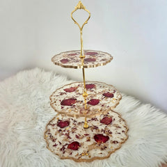 Red Rose Petals 3 Tier Serving Stand