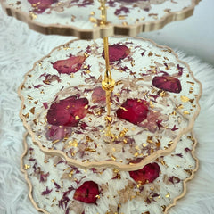 Red Rose Petals 3 Tier Serving Stand