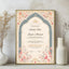 Blooming Bond Certificate - Nikah Nama Frame displayed on a table with floral Islamic motifs, ideal for wedding ceremony decor or Islamic gifts.