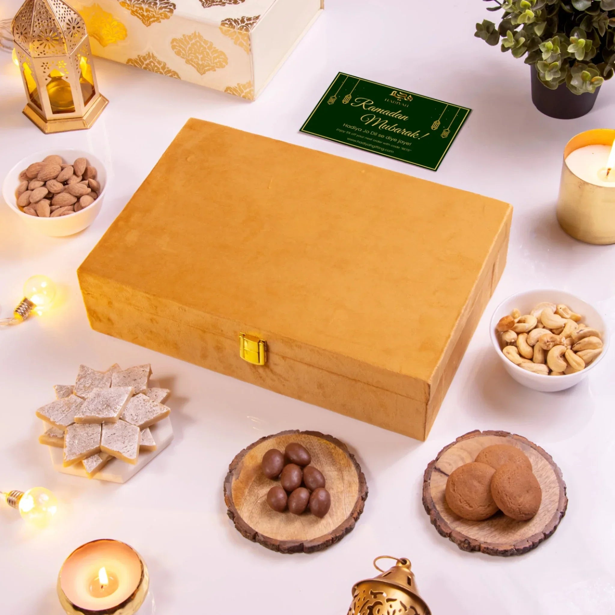 Elegant Ramadan corporate gift box with assorted dry fruits and sweets