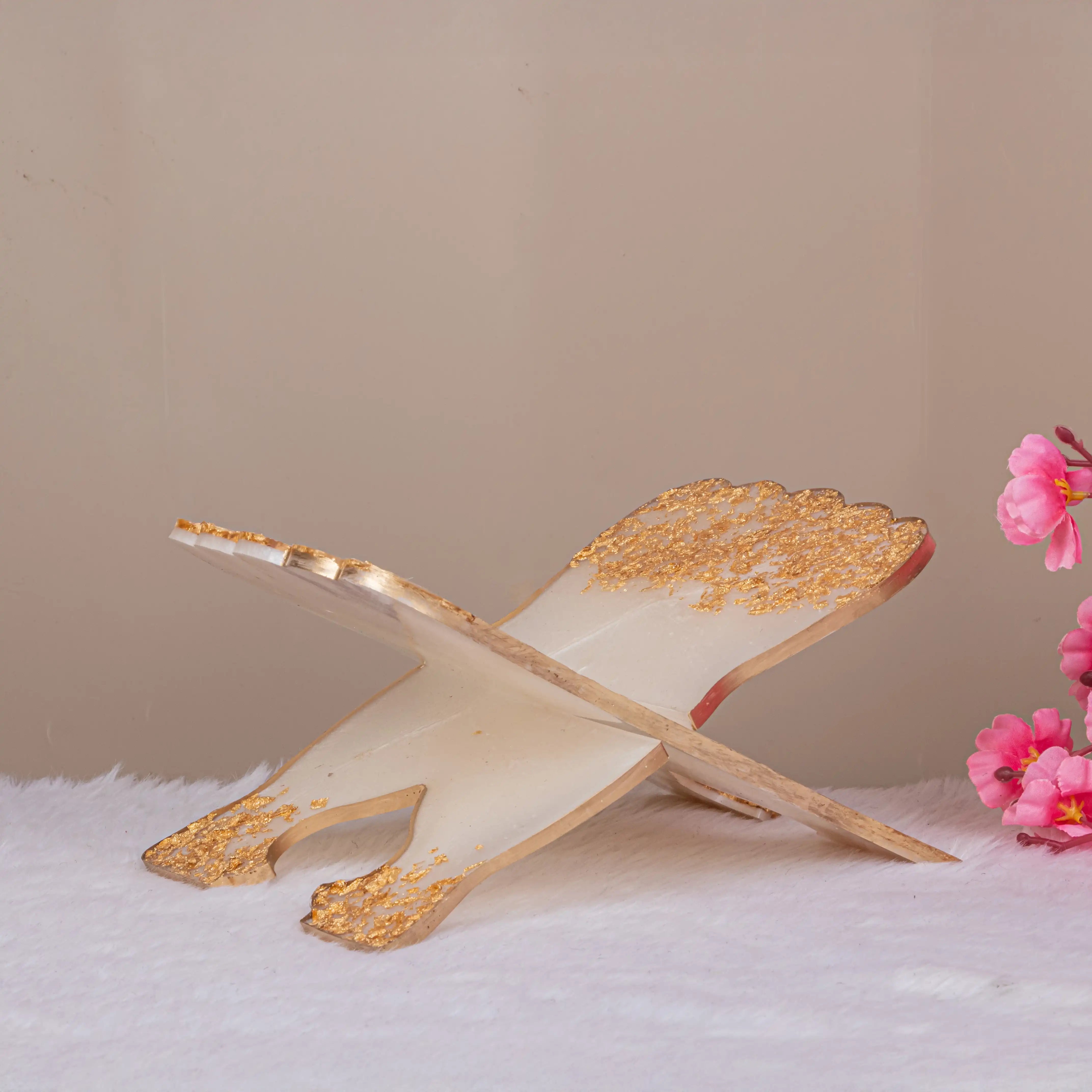 Elegant white and gold wooden Rehal for Quran display and gifting